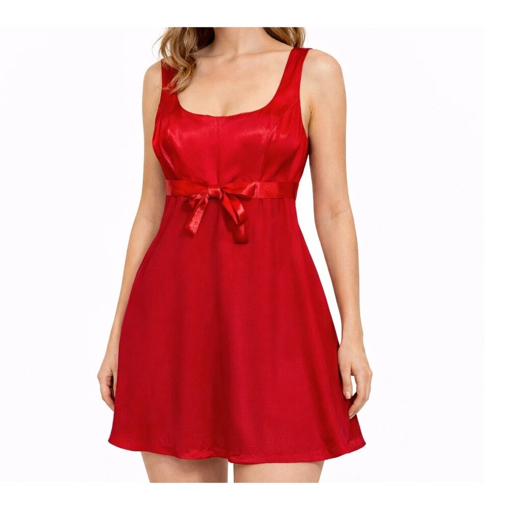 Vintage 90's Y2K XOXO Red Babydoll Mini Formal Party Dress S Coquette‎ Satin Bow